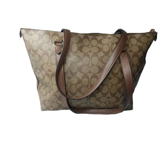 Coach Gallery Tote Signature Canvas  Gold khaki Saddle CarryAll F79609 MSRP $378 - Picture 3 of 15